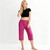Women Elastic High Waist 3/4 Pant Casual Fit Wide Capris Leg Pants Trousers With Pockets