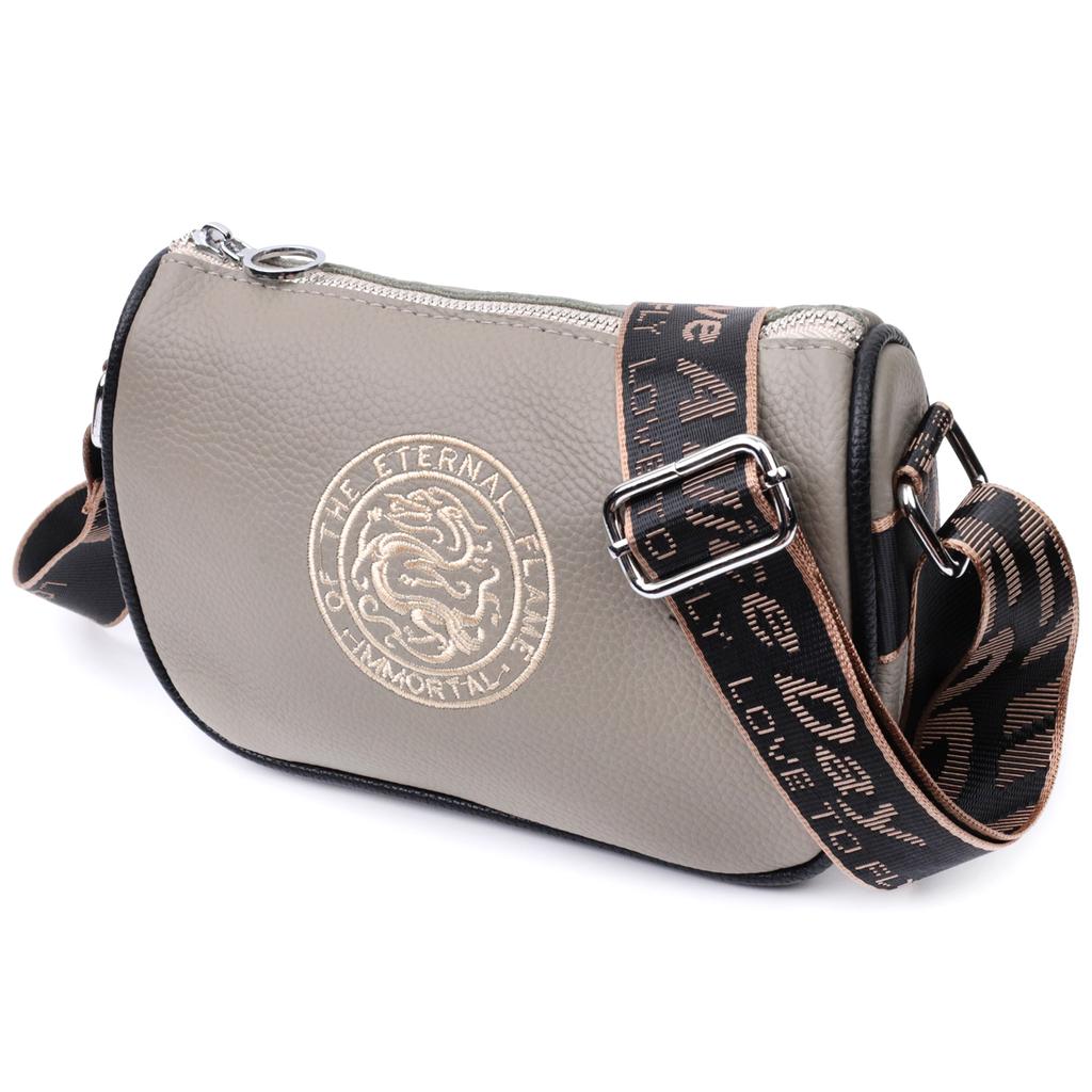 Beautiful Women's Bag with Embroidery On the Front Side Made of Genuine Leather Vintage 22626 Gray
