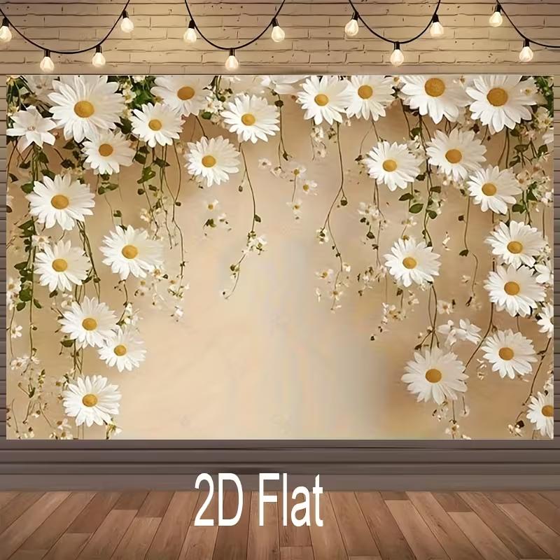 Romantischer hängender Gänseblümchen-Hintergrund Neutraler beiger floraler Hintergrundstoff für Braut- und Babypartys