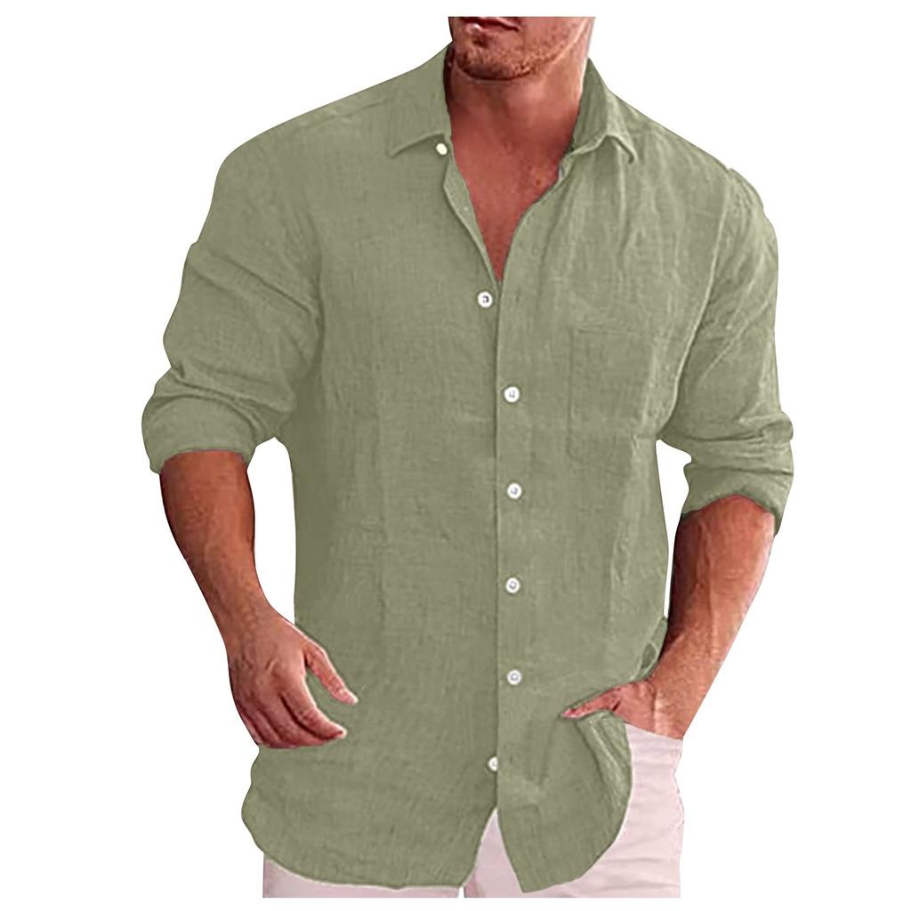 Designer Spring Summer Men's Casual Cotton Linen Color Long Sleeve Shirts Loose Stand Collar Shirts