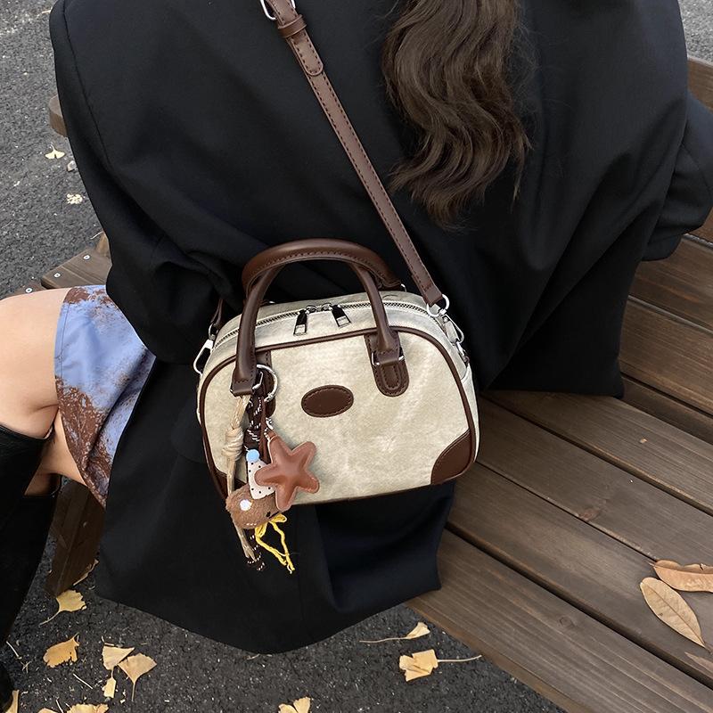 

Нишевая сумка высокого класса, Ретро и универсальная сумка кроссбоди, Цветная сумка-боулинг с ручками without pendant серый