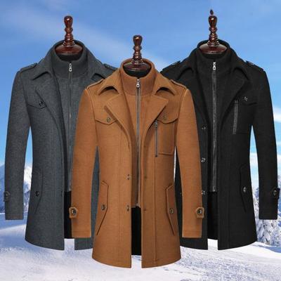 Herren Wollmantel Stehkragen Revers Langarm Einfarbig Mittellang Businessmantel Reißverschluss Knopfverschluss Arbeit Windbreaker