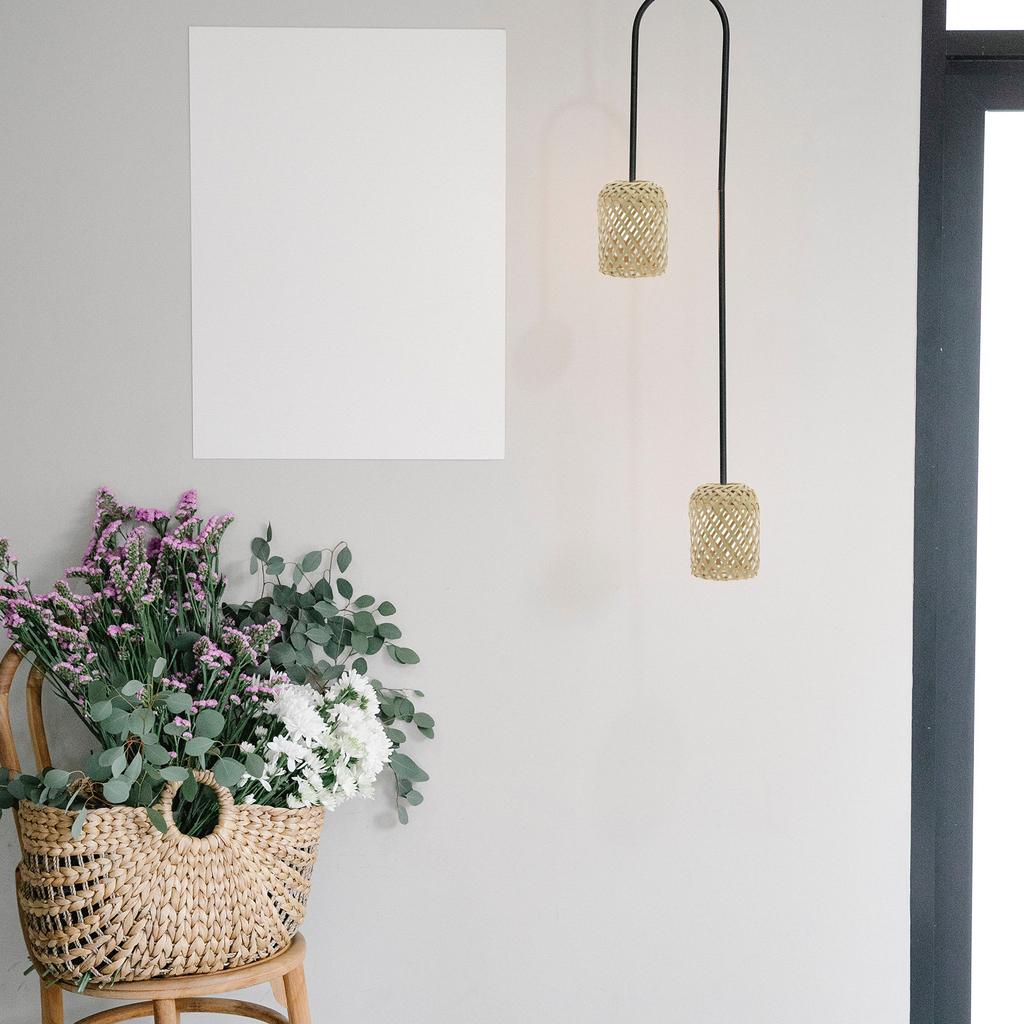 Bamboo Woven Lamp Shade Rustic Style Hanging Pendant Lamp Cover Soft Light Decoration for Home Cafe Restaurant Wedding