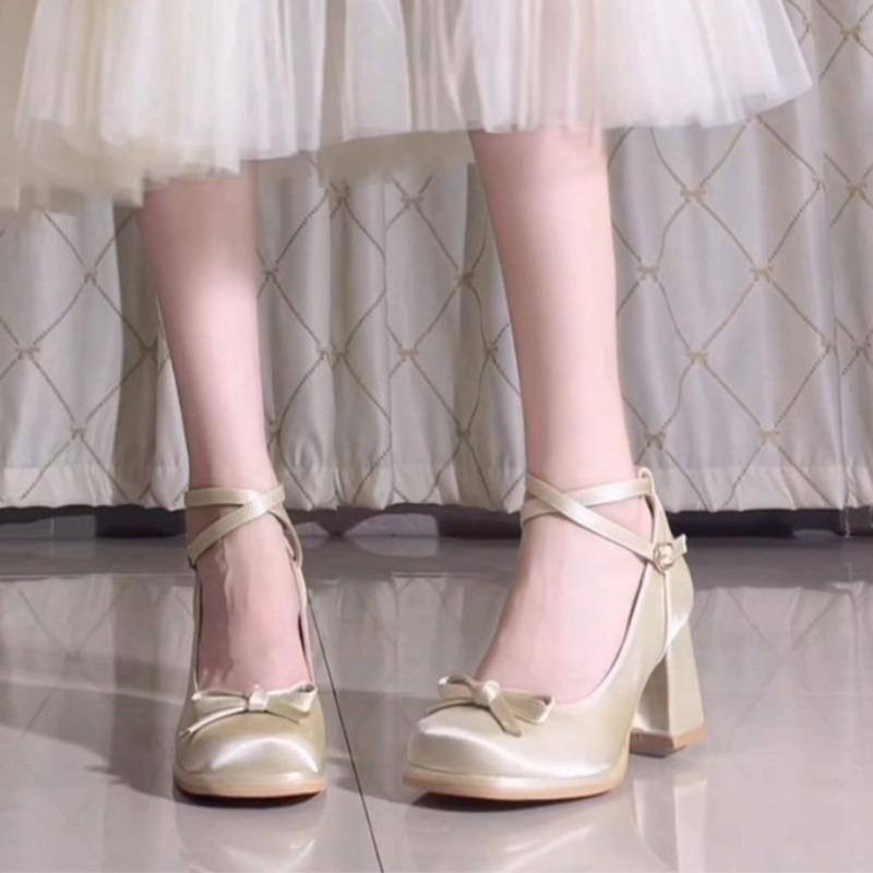 Fashion Women's Shoes French Style Platform Single Shoes Fashion Butterfly-knot High Heels Mary Jane Shoes High Quality Silk Dress Pumps