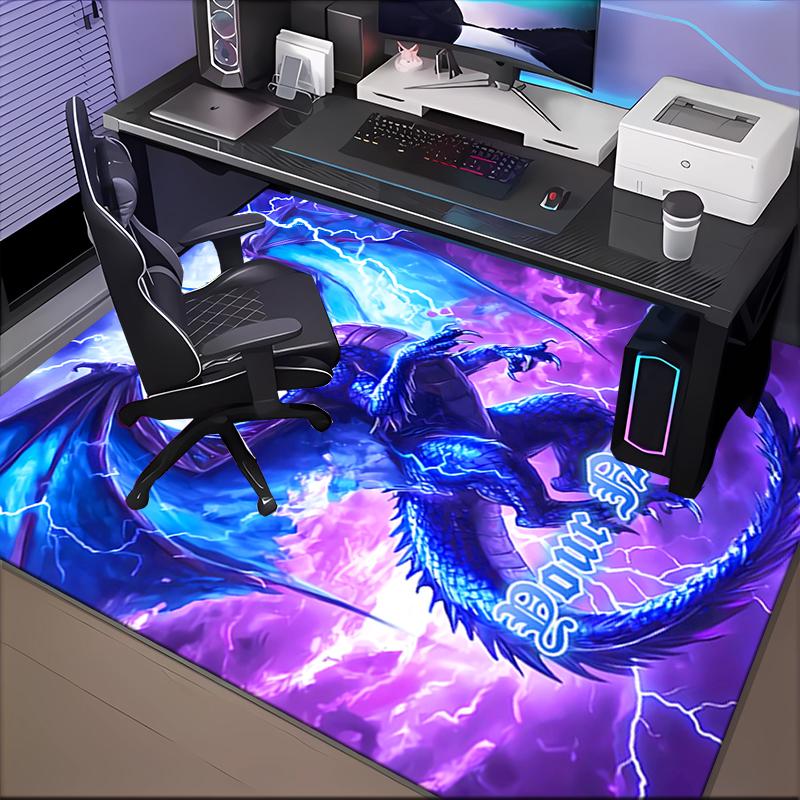 1PC Custom Name Blue Dragon Thunderstorm Theme Floor Mat Ideal for Living Room, Game Rooms, Office, Bedroom Floor Mat Playful Design
