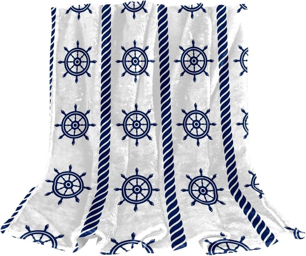Ship Rudder Print Blanket Soft Fleece Flannel Lightweight Nautical Blanket Cozy Warm Plush Throw Blanket Sofa Couch Chair Decor