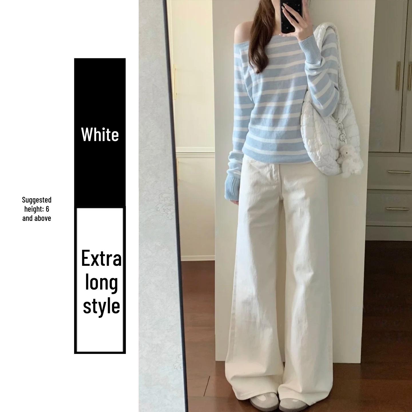 

Women s High Waist White Straight Leg Jeans - Fall 2025 Retro Petite Fit, Versatile and Loose Wide Leg Style XL