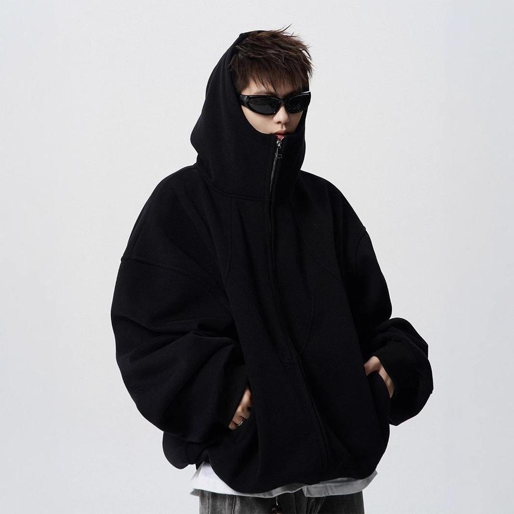 Versatile Plus Size Deconstructed Hoodie: Men's Trendy High Street Winter Sweatshirt