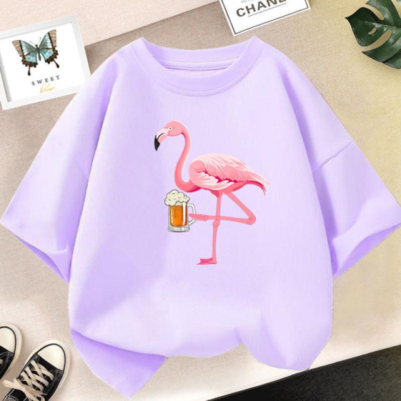 T-shirt d'été pour enfants, mignon, dessin animé flamant rose