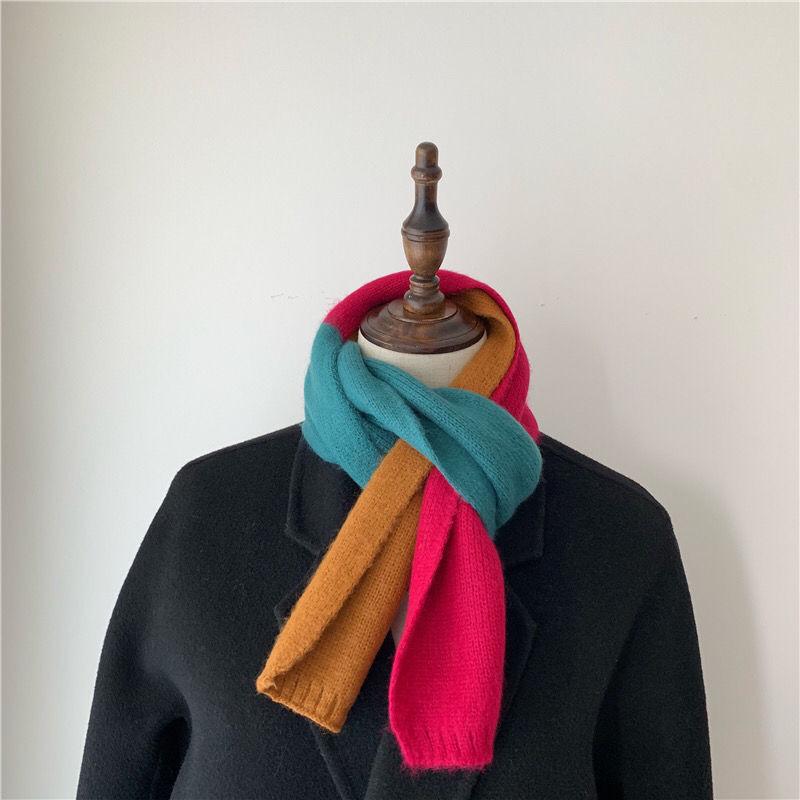 Autumn Winter Versatile Clothing Accessory Small Scarf Thin Warm Girl Student Knit Striped Scarf