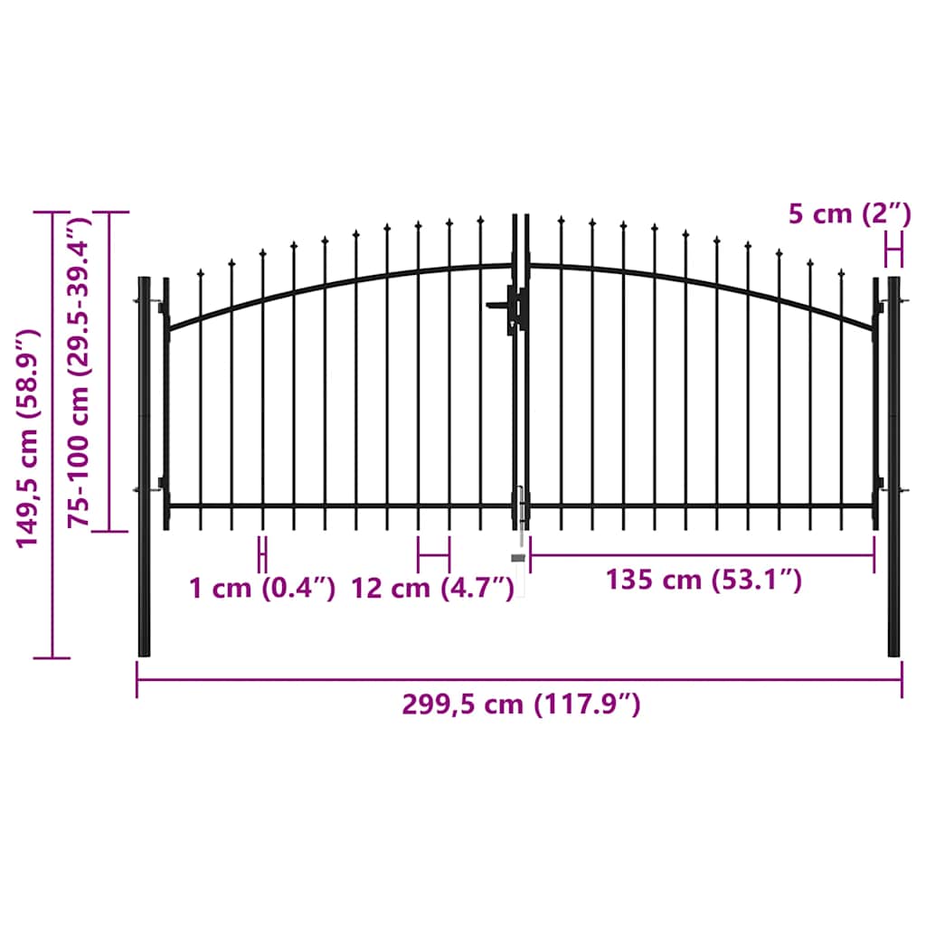 Gartentor Woerden mit Doppelblatt und Speerspitzen-Design 299,5 x 149,5 cm