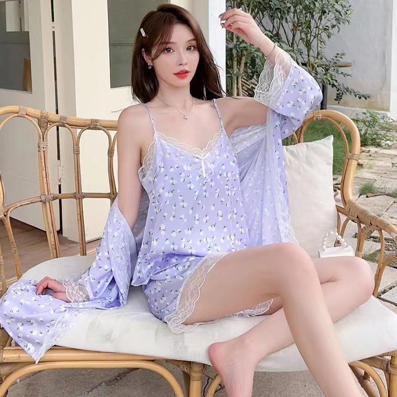 Summer new pure desire pajamas set women's suspenders shorts sweet loungewear three-piece set lace sexy thin