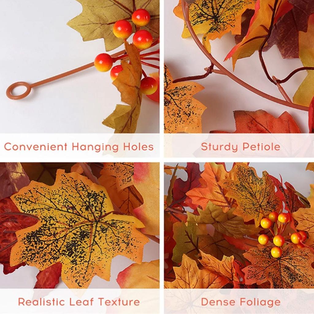 Artificial Maple Garland Lighted Fake Fall Leaves Faux Plastic Plant For Indoor Home Wedding Garden Hotel  Wall Decoration