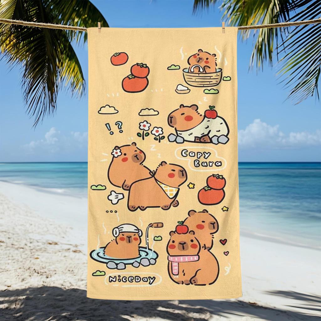 1PC 75x150CM Cute Capybara Soft Towel,Large Funny Cartoon Bath Towel,For Fitness Swimming Pool Travel Blanket Towel Vacation