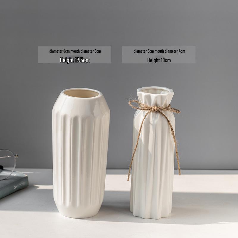 Nordic Minimalist White Ceramic Vase for Hydroponic and Dried Flower Arrangements in Modern Living or Dining Spaces