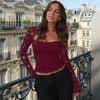 2025 Summer Women's Fashion Lace Patchwork Long Sleeve Top