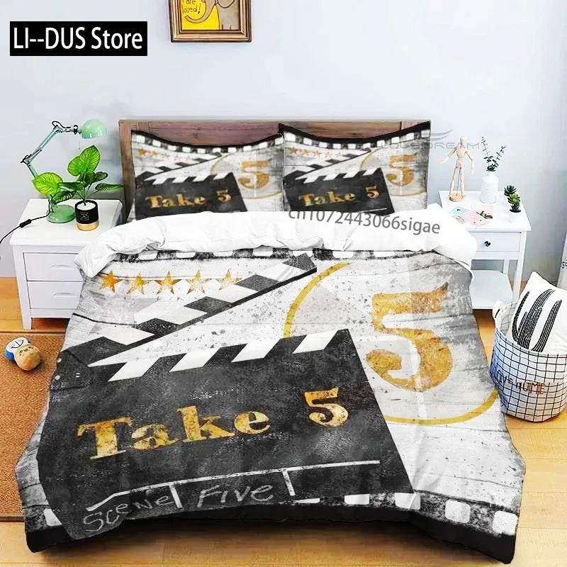 Movie Film Clap Board Patterns Comforter Bedding Set,Duvet Cover Bed Set Quilt Cover Pillowcase,King Queen Size Bedding Set