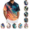 Men Short Sleeve Polo Shirt Lightweight Cotton Linen Breathable Gradient Print Casual Lapel Top for Summer Outfits