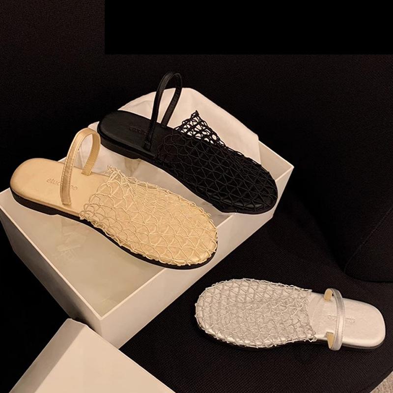 

Виноградная мать лето новый модный полый сетчатый мешок голова слово с пляжными на плоской подошве полушлепками женские летние 40