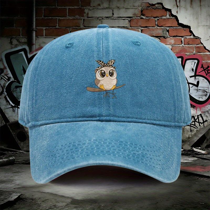 Pc Adjustable Denim Baseball Cap with Owl Cartoon Print Lightweight Printed Womens Hat Cute Owl Mens Trendy Cap Ideal G