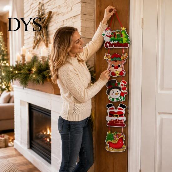Festive Door Embellishment 1 Pair Christmas Hanging Banner Porch Sign, Merry Snowman Santa Claus Decor Penguin Pattern Backdrop for Front Door,