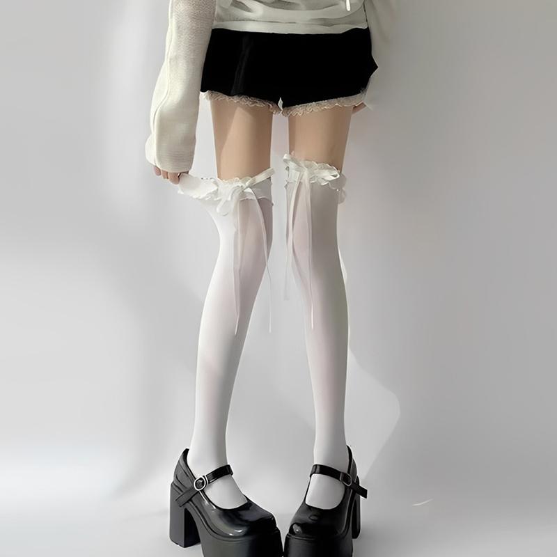 Ballet-Style Bow Over-The-Knee Socks Lace Socks Jk Style Openwork Socks