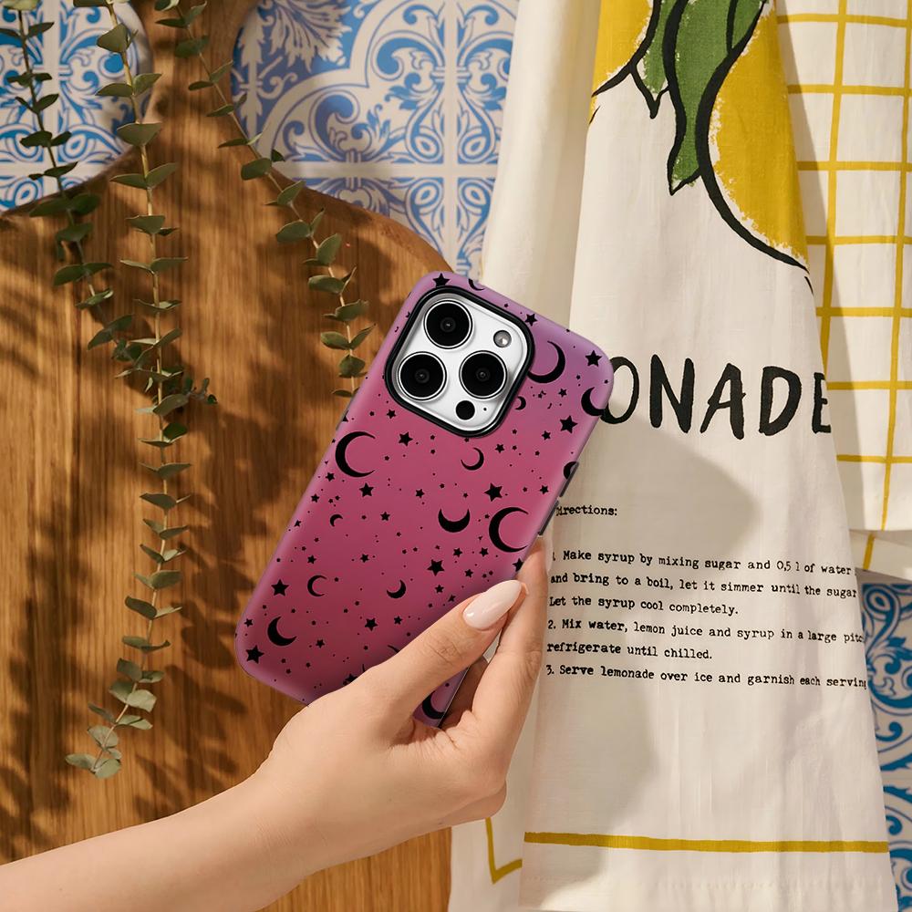 Pink Moon and Stars Phone Case for IPhone 17AIR 16E 16 15 14 13 12 11 17 Pro Max Plus Double-layer Back Cover