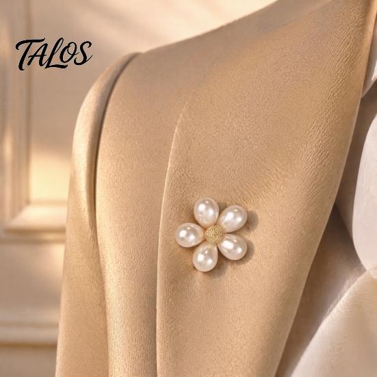 Alloy Brooch Pin 2Pcs Faux Pearl Flower Brooch, Retro Floral Anti-Exposure Neckline Pin, Decorative Women Jewelry Accessories for Suit Dress