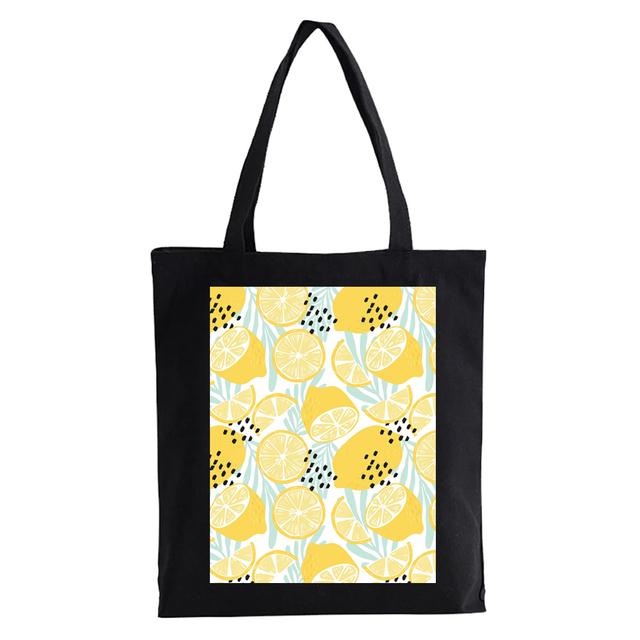 Fashion Kawaii Canvas Bag Summer Lemon Print Women Shoulder Bag White Large Capacity Reusable Shopper Bag Female Handbag