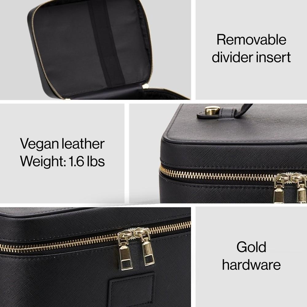 Fashionable PU Leather Makeup Bag Large Capacity Square Shape Camera Storage Bag Waterproof Removable Divider Clutch Bag Travel