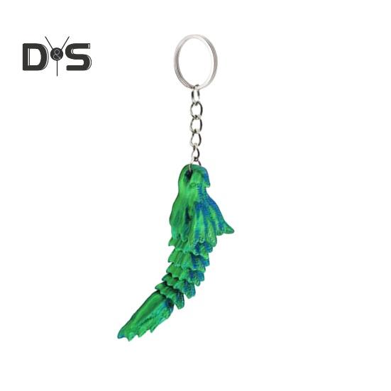 

Брелок для ключей с костяным драконом, кулон, готическая 3D подвижная фигурка дракона с металлическим брелоком, брелок с мифическим фэнтезийным драконом зелёный