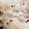Thickened Milk Fleece Bed Four-Piece Set, Cute Lace Coral Fleece Quilt Cover, Fleece Bed Sheet Three-Piece Set