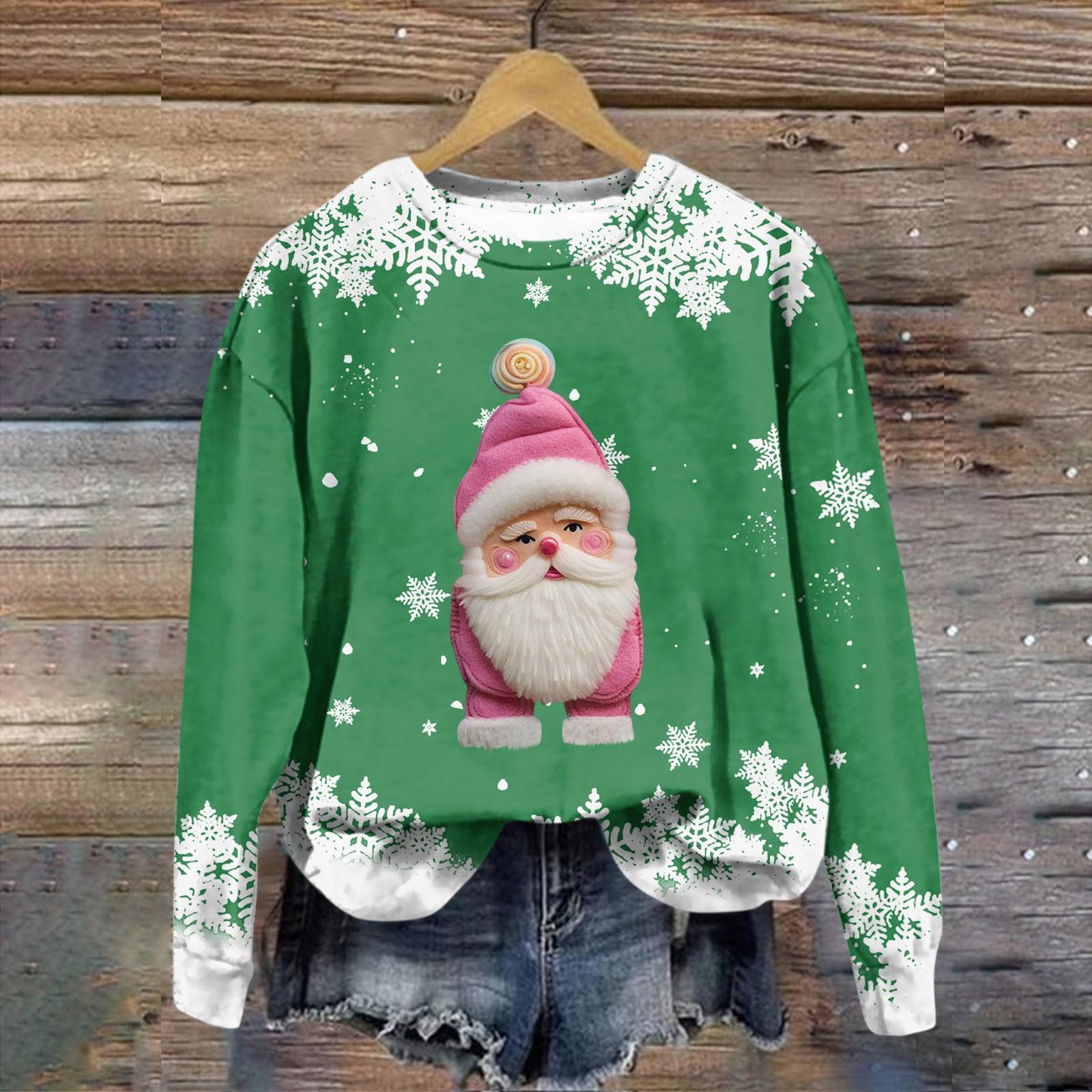 

Женская модная рождественская принтованная толстовка с длинным рукавом и круглым вырезом XL зелёный