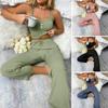2 Pcs/Set Pants Top Suit Low-cut V Neck Sleeveless Solid Color Shirring Drawstring High Elastic Waist Lace Women Summer Pajamas Set Homewear
