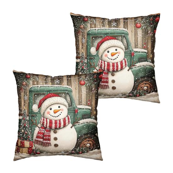 2Pcs Christmas Tree Pillowcase Santa Claus Snowman Pattern Zipper Invisible Lightweight Breathable Winter Pillow Cover
