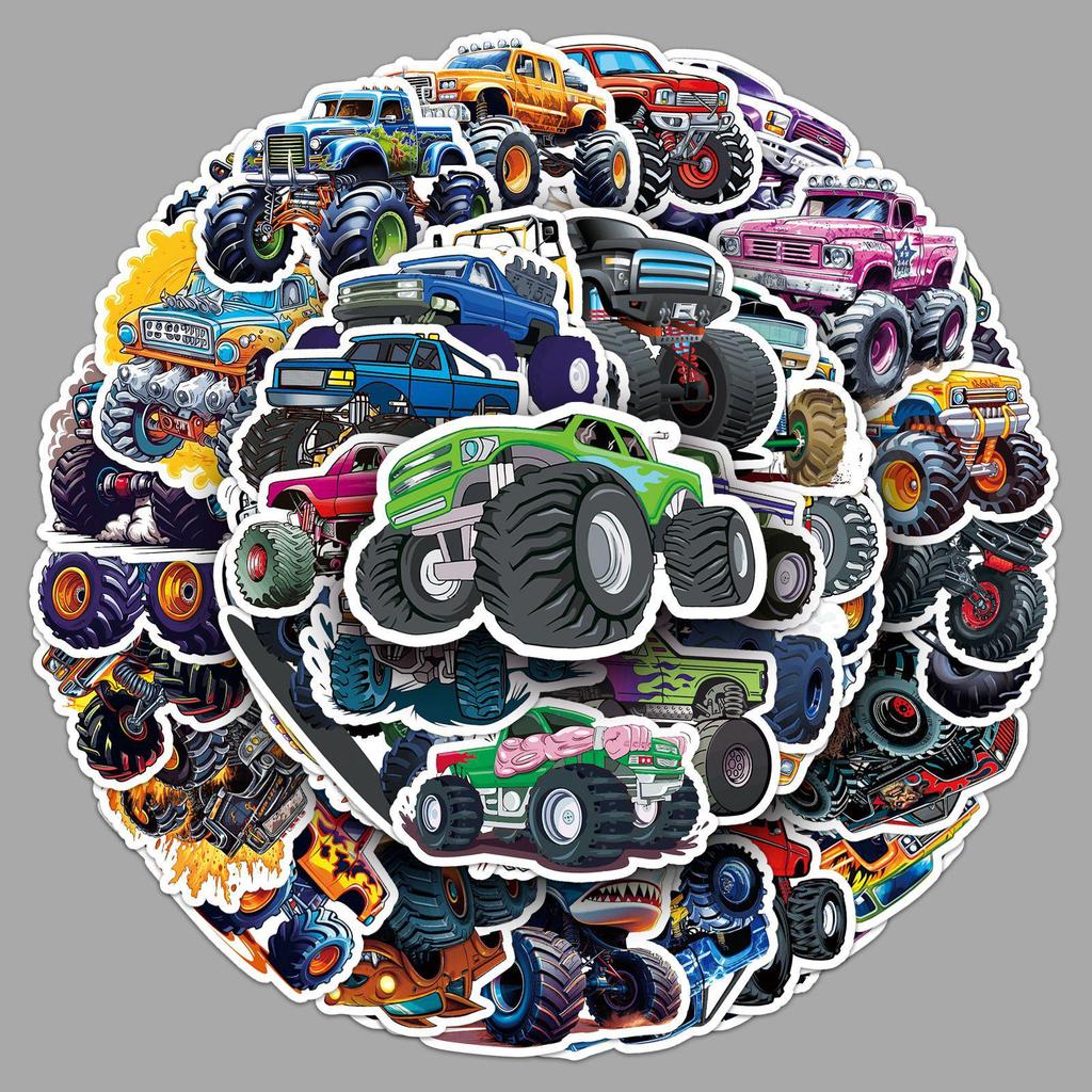 100 Monster Truck Stickers - Trendy Big Foot Car Series, Waterproof for Helmets, Suitcases, Diaries & DIY