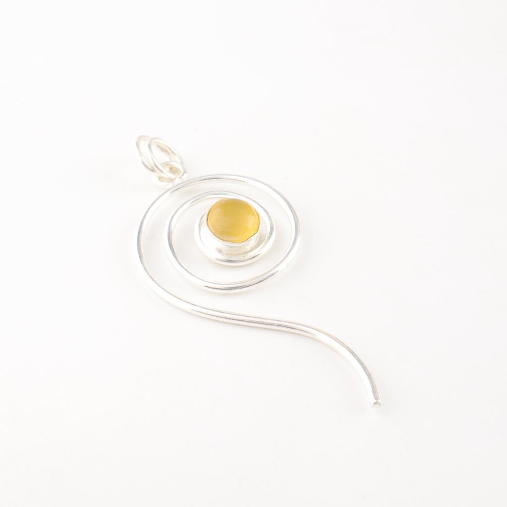 Yellow Cat's Eye Gemstone 925 Sterling Silver Jewelry Handcrafted Round Pendant PP-42-45