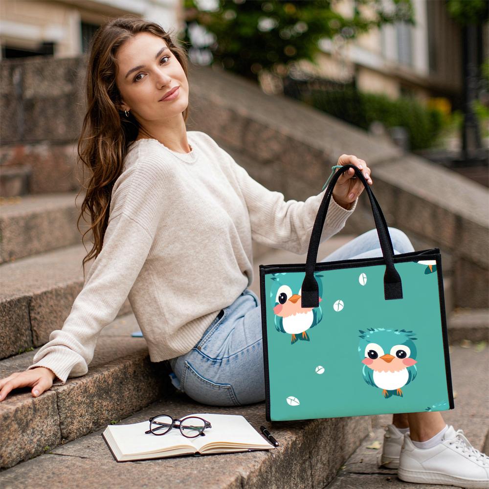Cute Bird Printed Tote Bag Casual Portable Handbag for Daily Shopping Travel Use