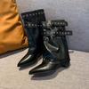 European and American sexy babes high-heeled short boots women's 2025 autumn and winter new belt buckle rivets square head wedge trouser tube boots