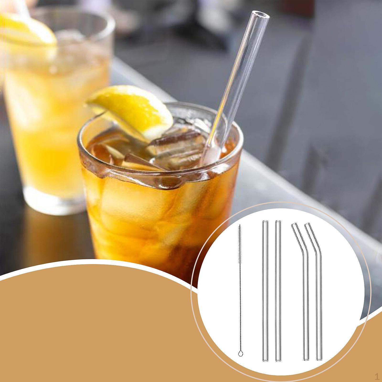 

Reusable Glass Straws Clear Drinking Shatter Resistant for Matcha Coffee Juice 2 Straight 2 Bent