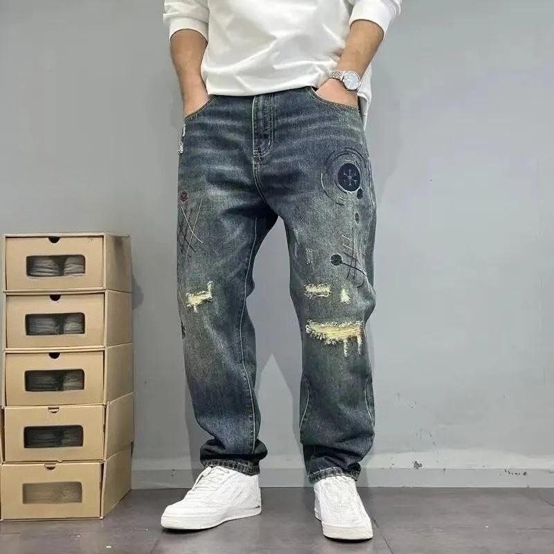 Džíny Pánské Oblečení Kalhoty Homme Strečové Rovné Volné Kalhoty Džínové Plus Džíny Roztrhané Kalhoty Trendy Kalhoty