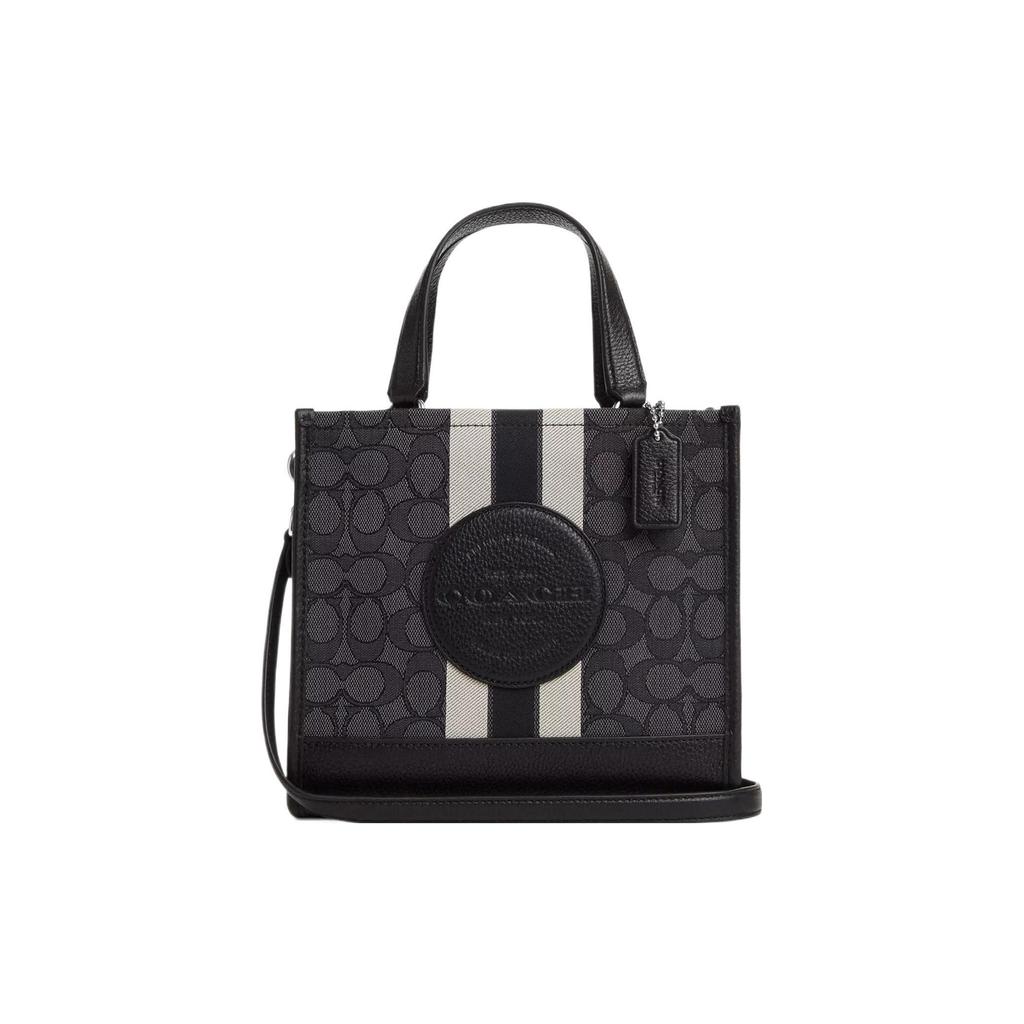 COACH Dempsey Fabric With Cow Leather Tote Bag, Shopping Bag, Shoulder Bag, Crossbody Bag, Handbag Small Women's Black CQ878-SVRT6