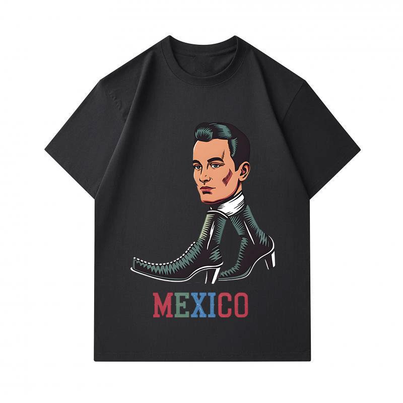Men's 100% Cotton Crew Neck Short Sleeve T-Shirt, Fun Mexico Cool Man Boot Art Print Casual Comfortable Summer Tee for Daily Wear