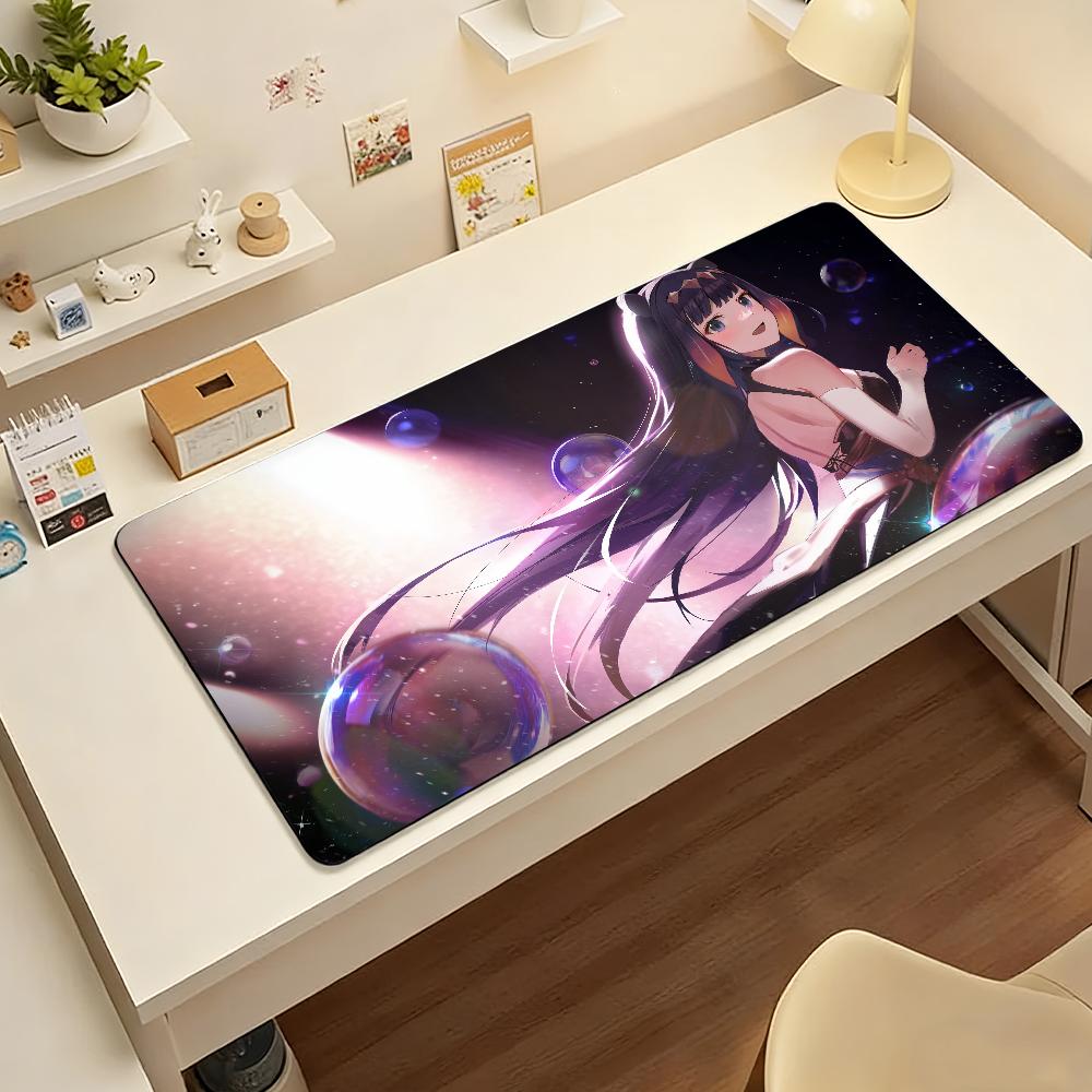 Gaming Mouse Pad Large Desk Mat Antislip Stitched Edges Stylish Purple Anime Print Extended Keyboard Mat for Gamer Office