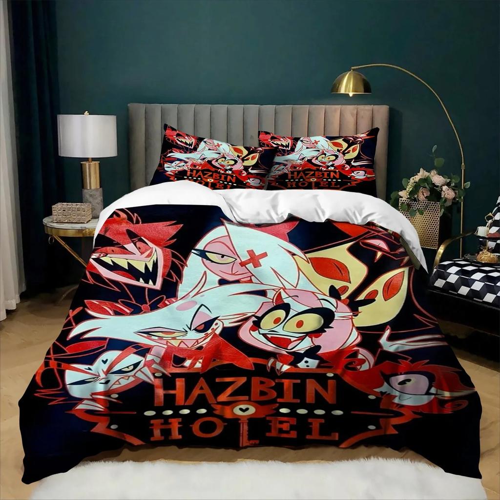 Hazbin Hotel Style 3D Duvet Cover Set Anime Print 2/3pcs Bedding Set For Boys Teens Adult Bedroom Decoration Single Twin Full