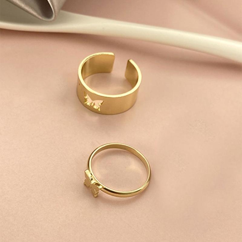1 Pair Vintage for Butterfly Lovers Couple Rings Set Engagement Promise Bands Open Cuff Rings Adjustable Matching Ring