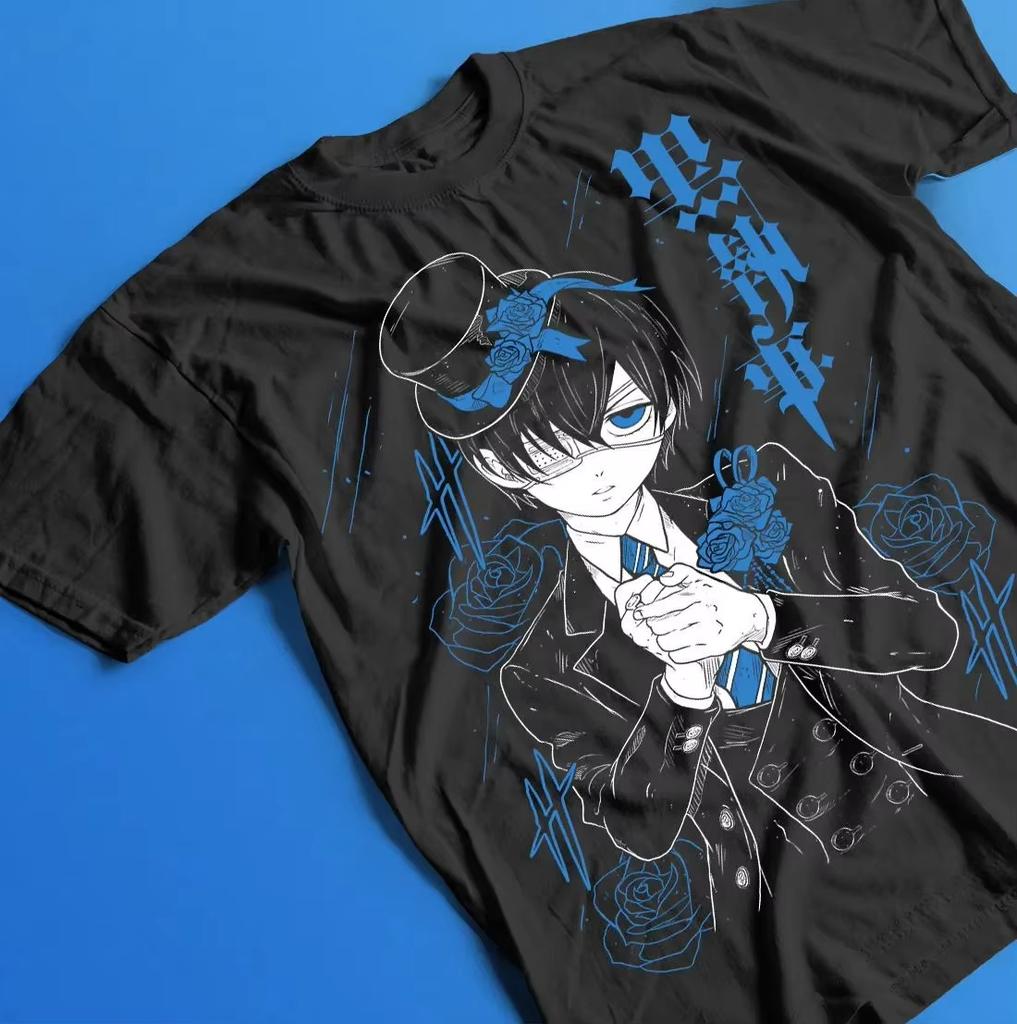 Anime Black Butler Graphic 100Cotton shirt Men 2026 New Spring Summer womens shirts Harajuku Casual unisex Short sleeve Tshirt
