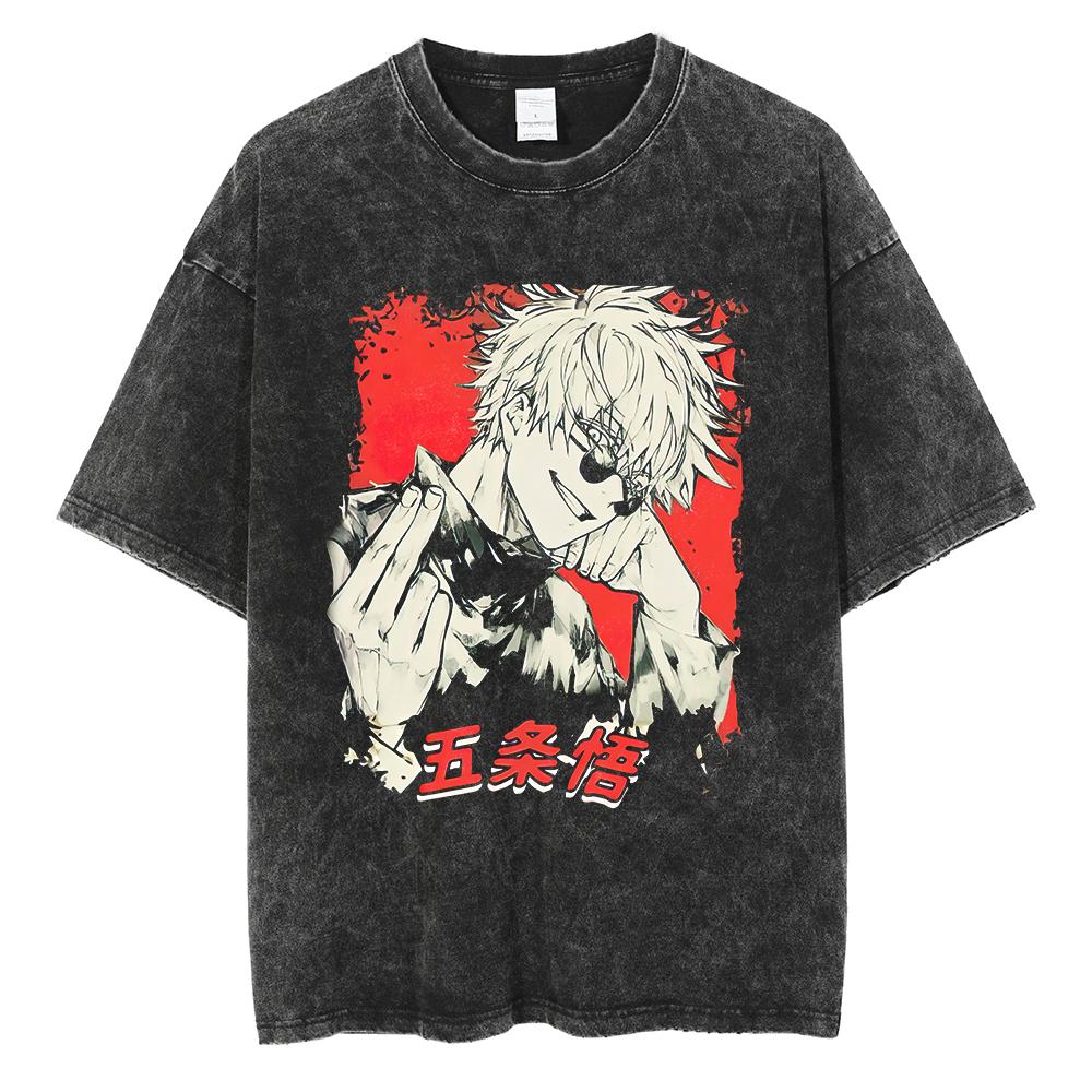 Gojo Satoru Harajuku Anime Jujutsu Kaisen Letní Pánské Tričko Perte Čistá Bavlna s Vodou Bavlna Fitness Vintage Street Krátký Rukáv