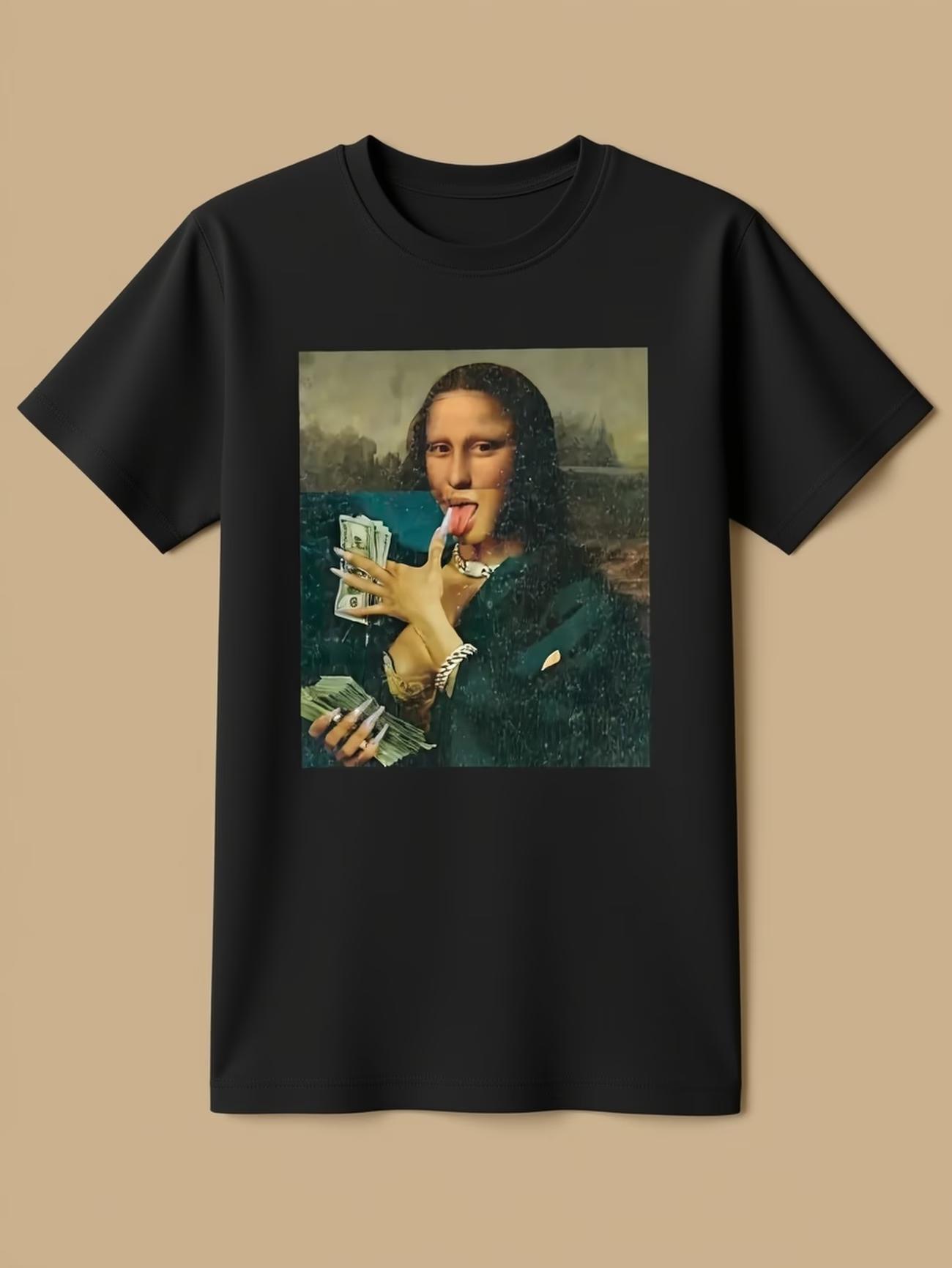 

Humor Mona Lisa Beer Festival EleUnisext Graphic T Shirt Womens Unisex Cotton Tee Casual Summer Oversized ONeck Novelty Streetwear S