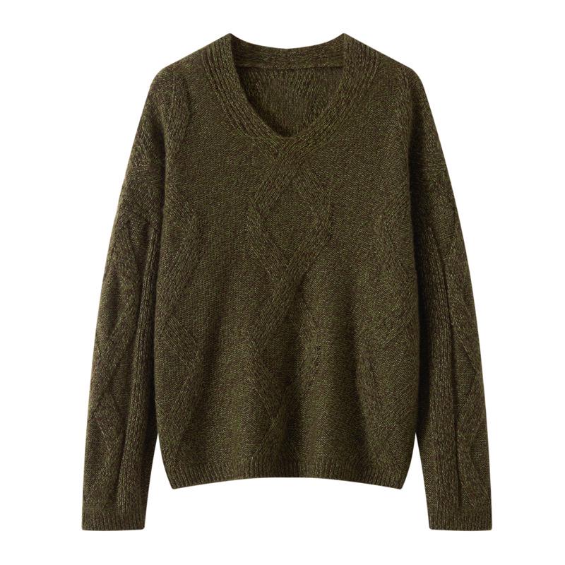 High-End Women's V-Neck Cashmere Knit Sweater - Versatile Winter Tencel Knitwear